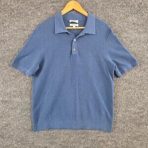Cos Shirt Mens Large Textured Knitted Cotton Polo Blue Minimalist Casual Preppy